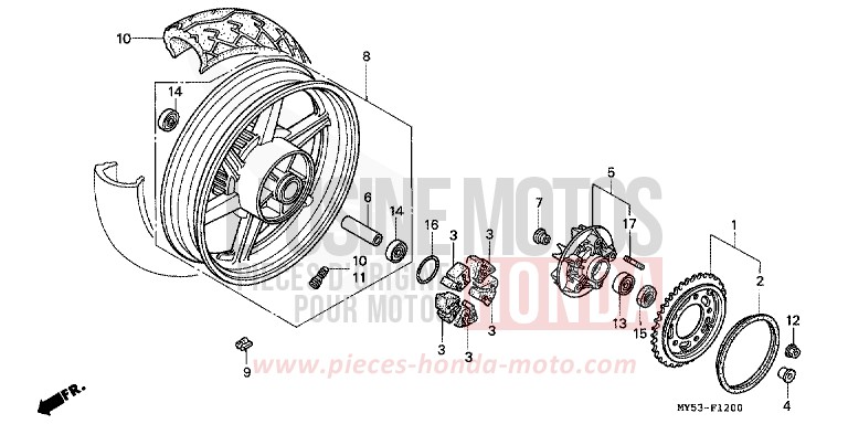 HINTERRAD von CB1300 Super Bold'or ABS SCHWARZ (NH1) von 1994